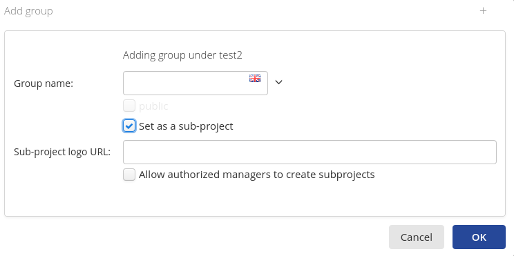 Create new subgroup as sub-project