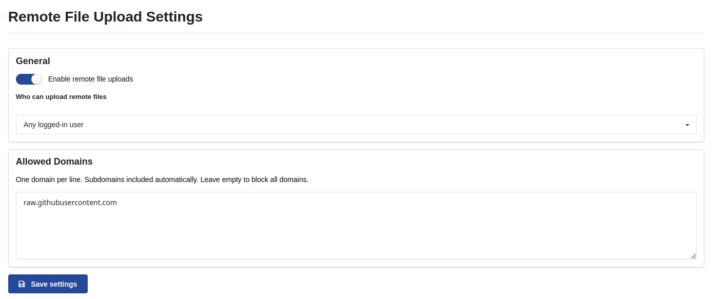 Remote file settings form