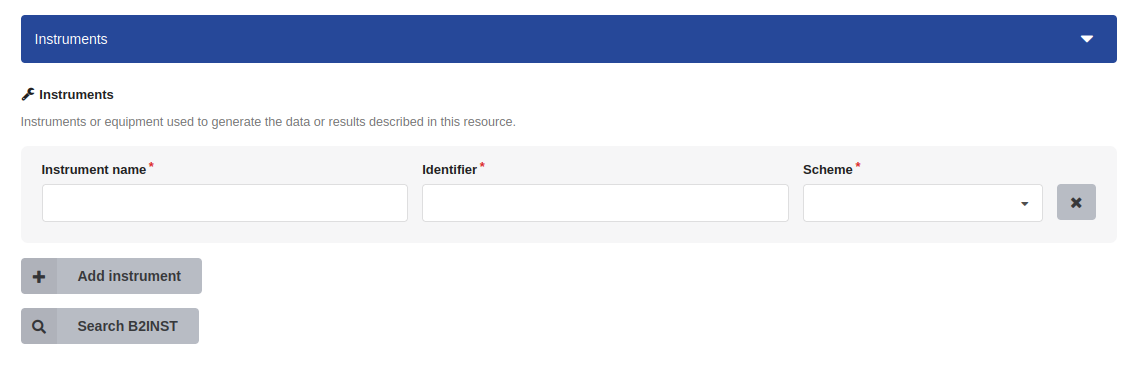 Search B2INST button in the Instruments accordion