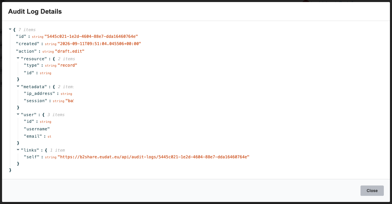 Audit log entry