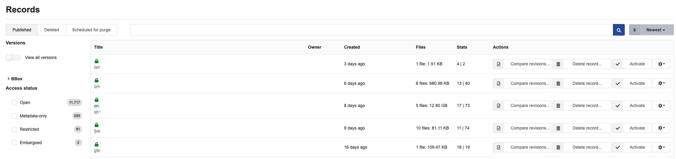 Records listing