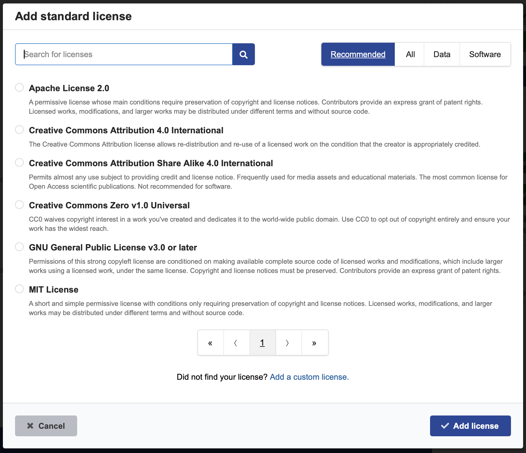 license selector